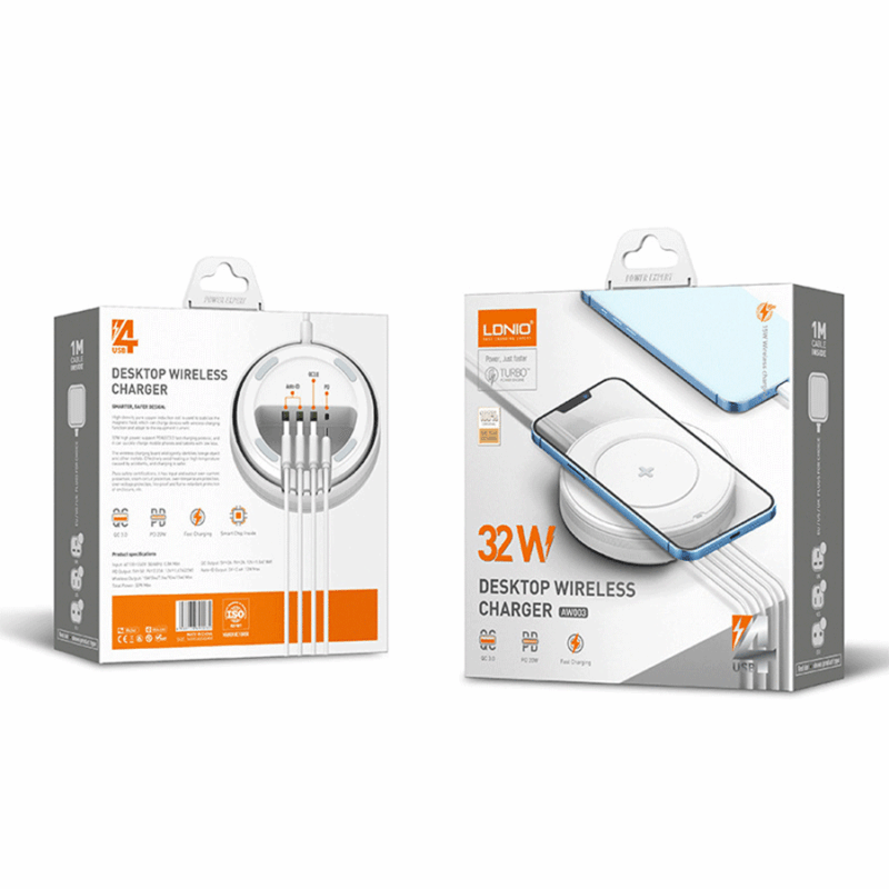 شارژر وایرلس فست شارژ الدینیو LDNIO AW003 Desktop Wireless Charger 32W